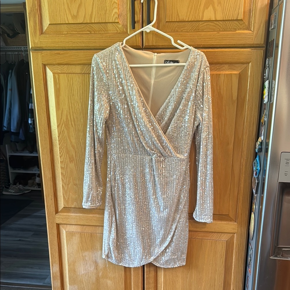 Chic Silver Sequin Wrap Dress
